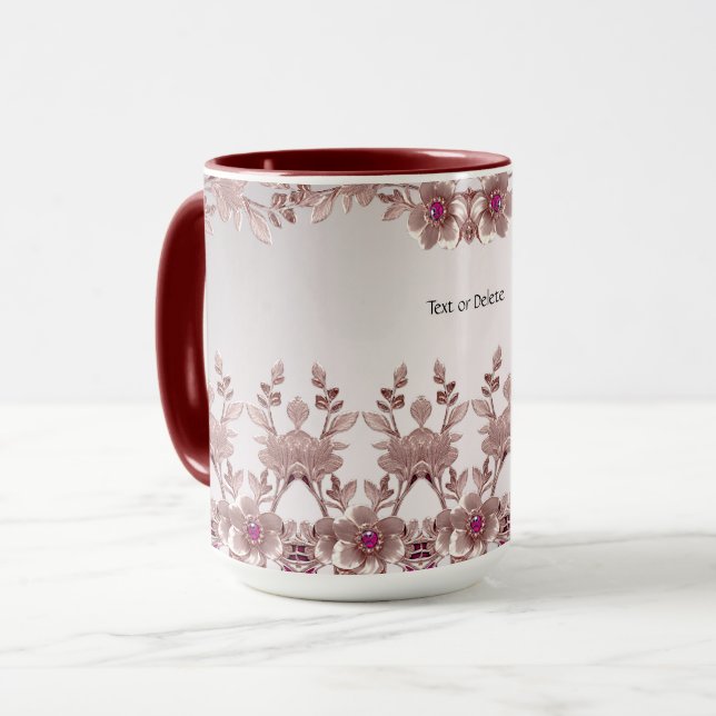 Pink Ornate Floral Mug (Front Left)