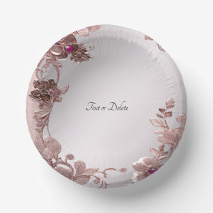 Pink Ornate Floral Paper Bowls Plate