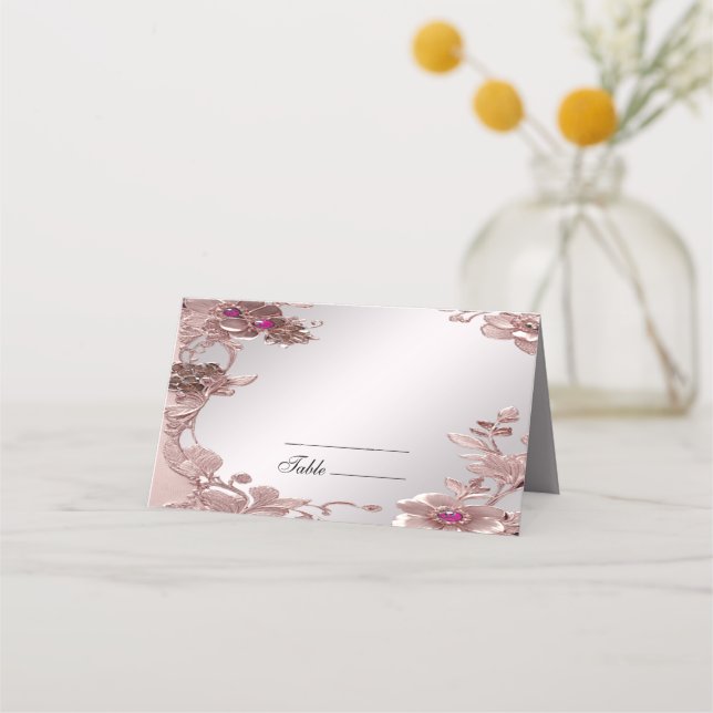 Pink Ornate Floral Place Card (Front)