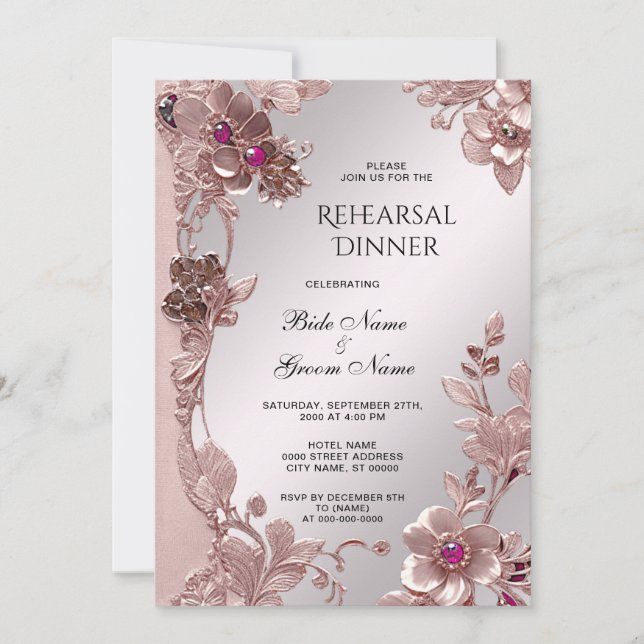 Pink Ornate Floral Rehearsal Dinner Invitation (Front)