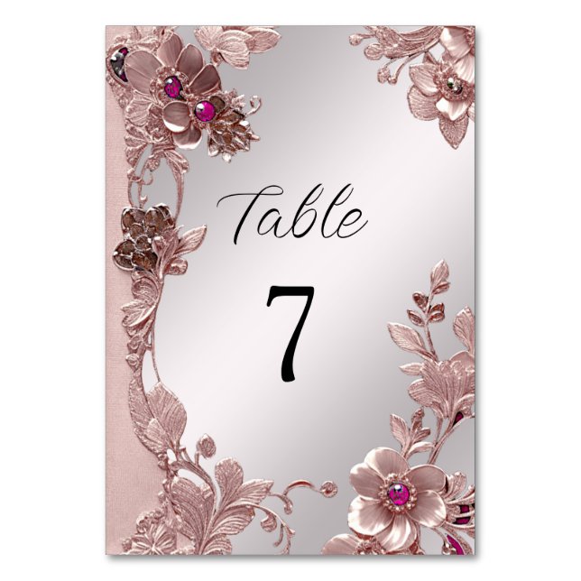 Pink Ornate Floral Table Number (Front)