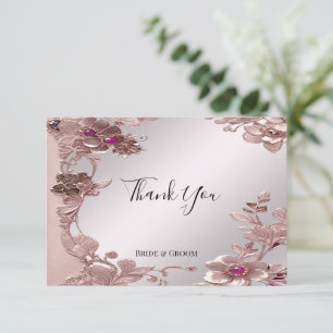 Pink Ornate Floral Thank You Card