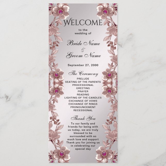 Pink Ornate Floral Wedding Program Programme (Front)