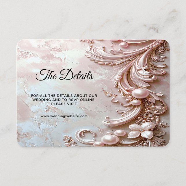 Pink Ornate Pearl and Floral Detail Enclosure Card (Front)
