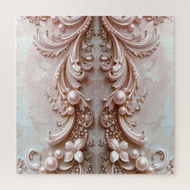 Pink Ornate Pearl and Floral Jigsaw Puzzle (Vertical)