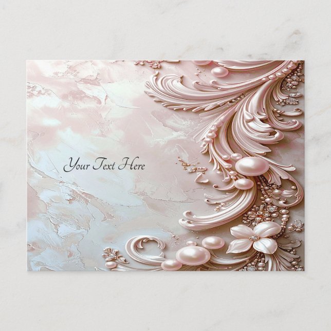 Pink Ornate Pearl and Floral Postcard (Front)