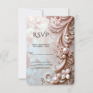 Pink Ornate Pearl and Floral RSVP Card