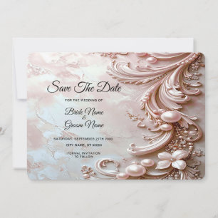 Pink Ornate Pearl and Floral Save The Date