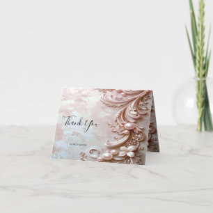 Pink Ornate Pearl and Floral Thank You Card
