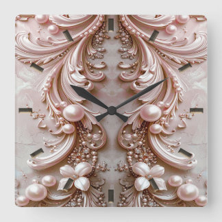 Pink Ornate Pearl and Floral Wall Clock