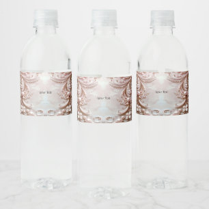 Pink Ornate Pearl and Floral Water Bottle Label