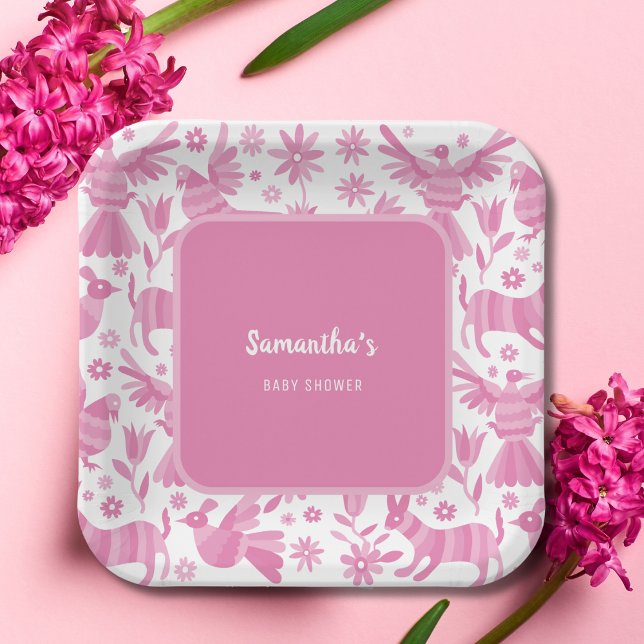 Pink otomi mexican baby shower Paper Plate (Creator Uploaded)