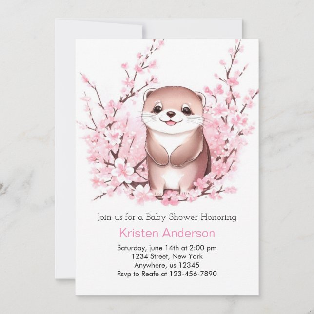 Pink Otter Magic Girl Baby Shower Invitation (Front)