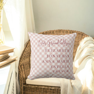 Pink Our Grandchildren Names Gift for Grandparents Cushion