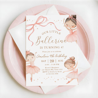 Pink Our Little Ballerina Ballet Birthday Party Invitation
