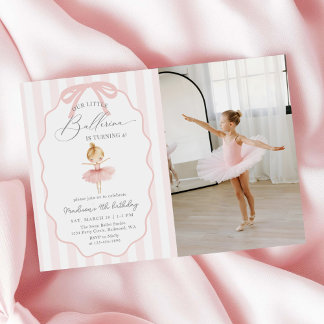 Pink Our Little Ballerina Ballet Birthday Photo Invitation
