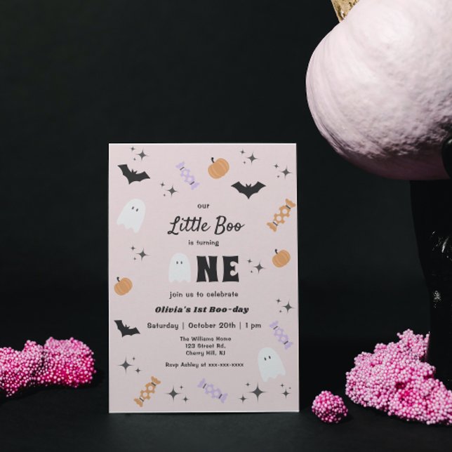 Pink Our Little Boo Halloween 1st Birthday  Invitation (Creator Uploaded)