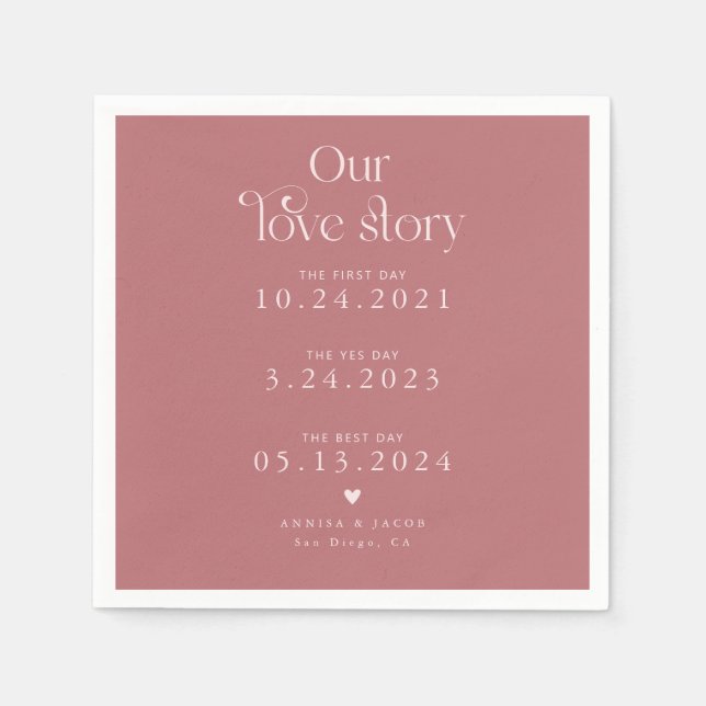 Pink Our Love Story Retro Wedding Napkin (Front)