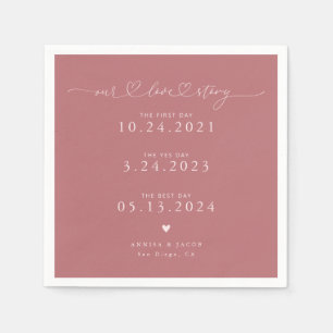 Pink Our Love Story Script Hearts Wedding Napkin