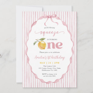 Pink Our main Squeeze Lemon 1st Birthday Invitation