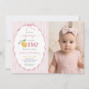Pink Our main Squeeze Lemon 1st Birthday Photo Invitation