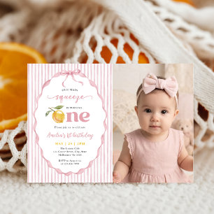 Pink Our main Squeeze Lemon 1st Birthday Photo Invitation