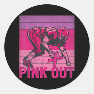 Pink Out Breast Cancer Awareness Football Breast Classic Round Sticker