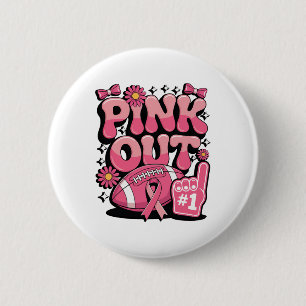 Pink Out Breast Cancer Footbyll Support  6 Cm Round Badge