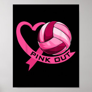 Pink Out Breast Cancer Pink Ribbon Heart And Volle Poster