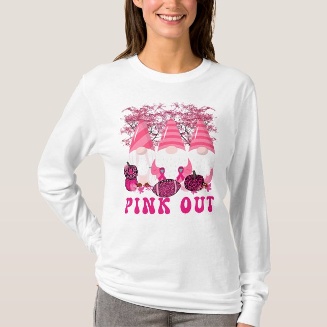 Pink Out Cute Gnomes, Football, and Pumpkins  T-Shirt (Front)