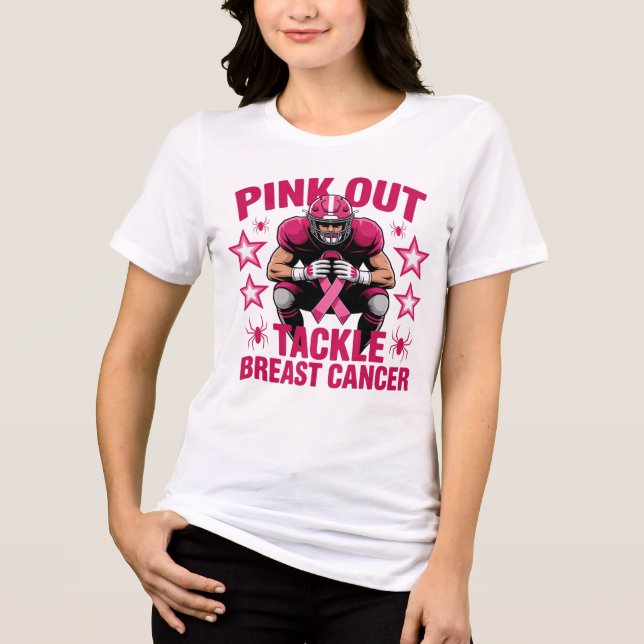 Pink Out Football Awareness Tackle Breast Cancer Tri-Blend Shirt (Front)