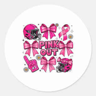 Pink Out Funny Footbyll Breast Cancer Awareness Ga Classic Round Sticker
