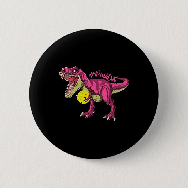 Pink Out T Rex And Picklebyll Byll Breast Cancer A 6 Cm Round Badge (Front)