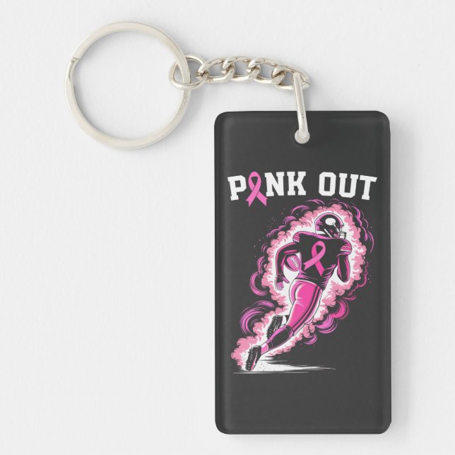 Pink Out Tackle Breast Cancer American Football Key Ring (Front)