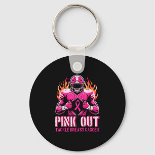 Pink out tackle breast cancer football aware men key ring