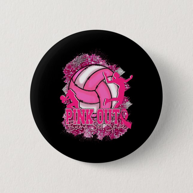Pink Out Volleybyll Pink Ribbon Breast Cancer Awar 6 Cm Round Badge (Front)