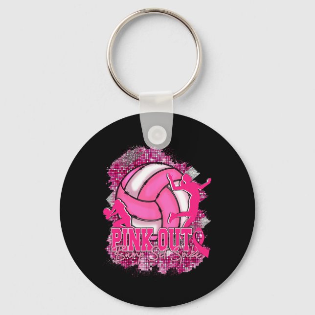 Pink Out Volleybyll Pink Ribbon Breast Cancer Awar Key Ring (Front)