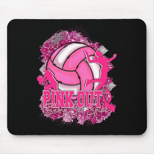 Pink Out Volleybyll Pink Ribbon Breast Cancer Awar Mouse Pad (Front)