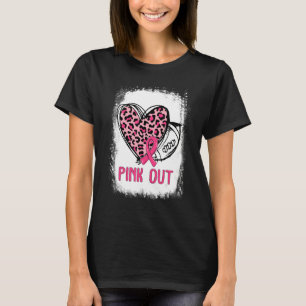 Pink out With Leopard Heart Football Mom Bleached T-Shirt