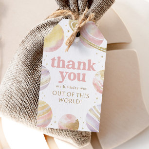Pink Outer Space Girl Birthday Favour Tag