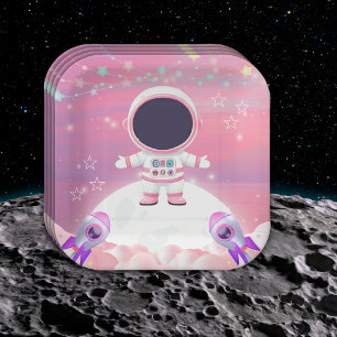 Pink Outer Space Little Explorer Baby Shower  Paper Plate