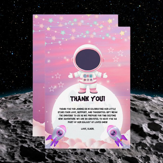 Pink Outer Space Little Explorer Baby Shower  Thank You Card (Creator Uploaded)