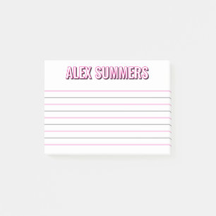 Pink Outline Black Shadow Block Letters Lined Post-it Notes