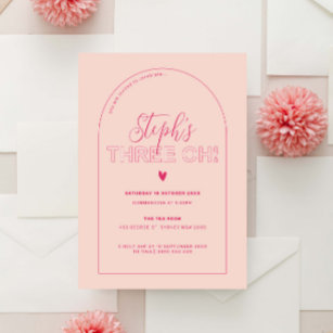 Pink Outline Bold Type 30th Birthday Party Invitation