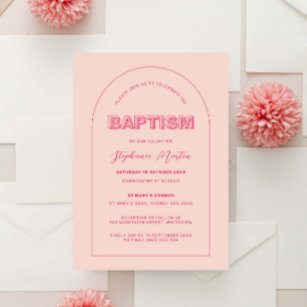 Pink Outline Bold Type Baptism Invitation