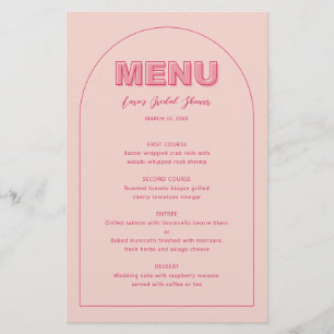 Pink Outline Bold Type Bridal Shower menu card