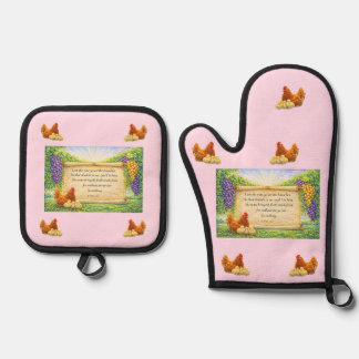 Pink Oven Mitt & Pot Holder Set with Bible Verse