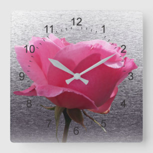 pink over gray square wall clock
