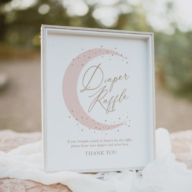 Pink Over the Moon Baby Shower Diaper Raffle Sign (Creator Uploaded)