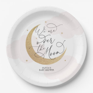 Pink Over the Moon Baby Shower Paper Plate